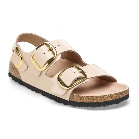 Cover image of High-Shine New Beige Birkenstock Milano Big Buckle Natural Leather Patent Narrow Women's