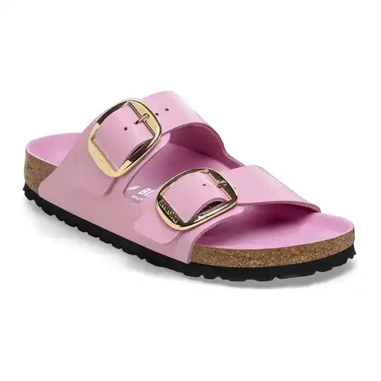 Cover image of High-Shine Fondant Pink Birkenstock Arizona Big Buckle Natural Leather Patent Narrow Women's