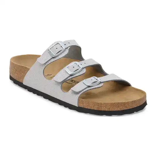 Cover image of Shiny Glitter Silver Birkenstock Florida Textile Regular Women's