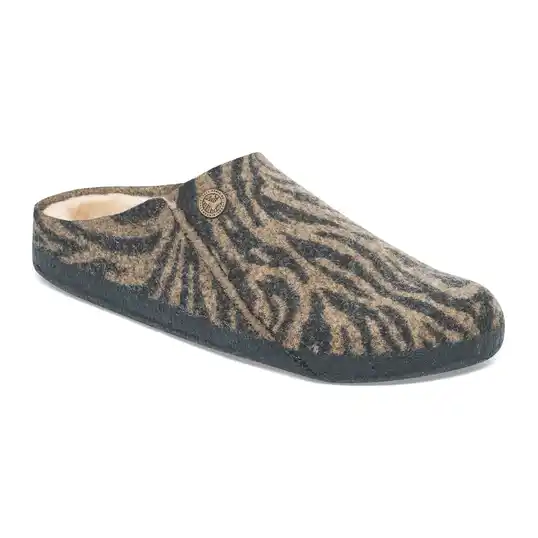 Cover image of Toffee Melange Zebra Birkenstock Zermatt Shearling Wool Felt Narrow Women's