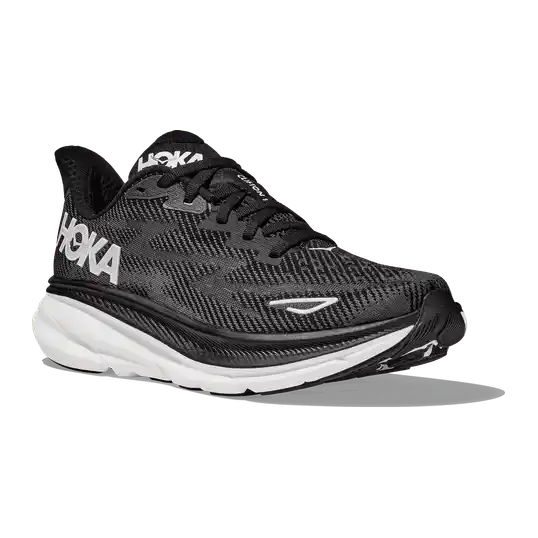 Cover image of BLACK/WHITE HOKA Clifton 9 Women's