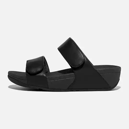 Cover image of ALL BLACK Fitflops Lulu Adjustable Leather Slides Sandals Women's